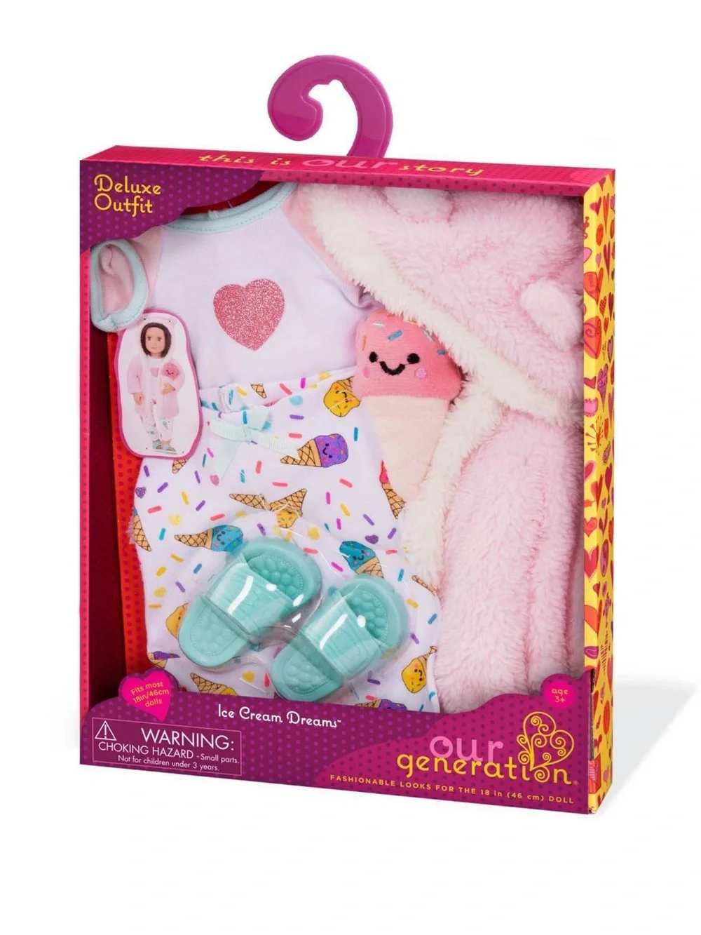 Our Generation Ice Cream Dreams Pink Plush Pajama Set for 18-inch Dolls